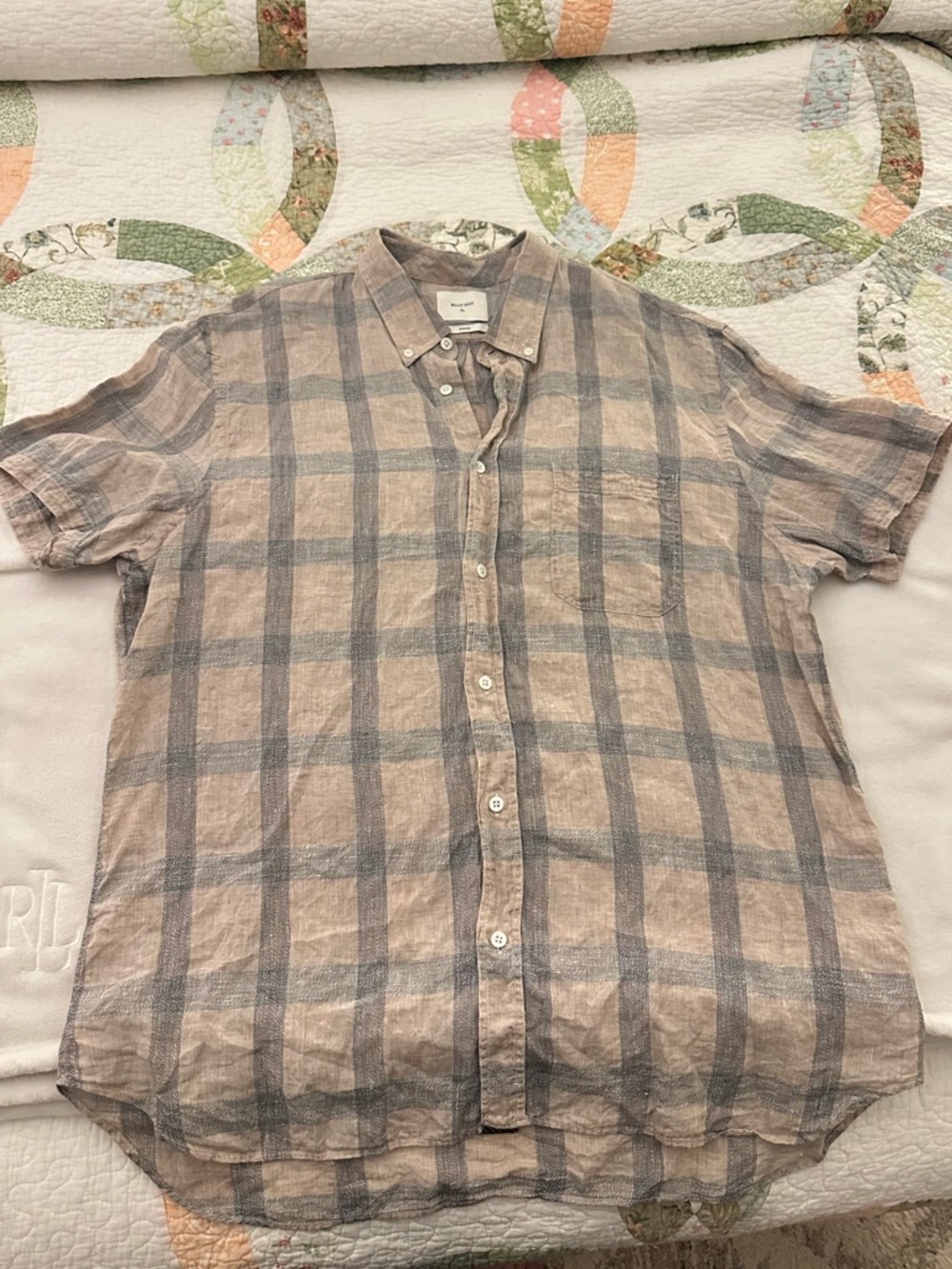 Billy Reid Men's Short-Sleeve Button-Down Plaid Shirt in Tan & Gray